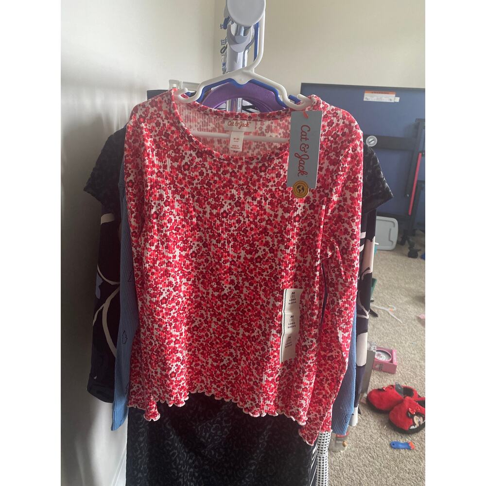 Cat & Jack Girls Floral Long Sleeve Ruffle Hem Top Size M (8) NWT